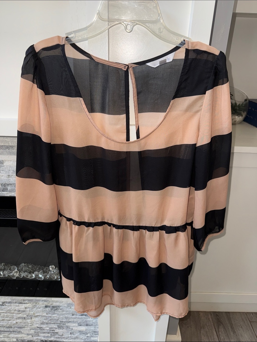 Charming Charlie Black & Blush Striped Peplum Dress